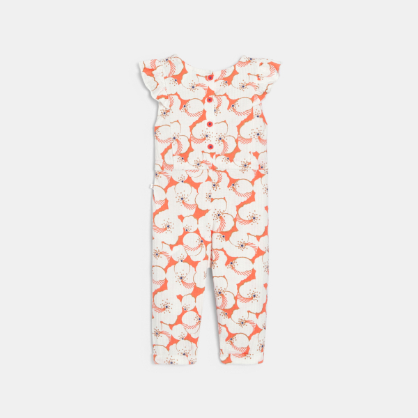 بذلة طويلة من قماش الجيرسي المزين برسوم الأزهار باللون البرتقالي للفتيات الصغار